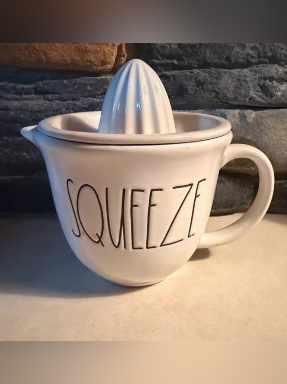 Rae Dunn White Ceramic 'SQUEEZE' Juicer